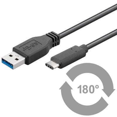 Ewent polnilni kabel USB-A v USB-C 3.0, 1 m, črn, retail