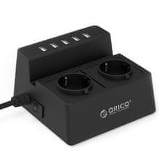 Orico Orico polnilec 5 x USB, prenapetostna zaščita 2 x 230 V, 15.000 A, črn