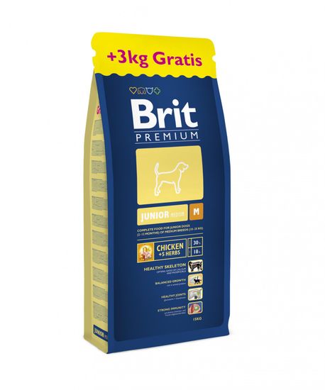 Brit hrana za mlade pse, M 15 kg + 3 kg