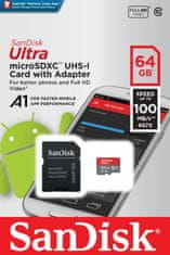 SanDisk spominska kartica Ultra MicroSDXC 64GB 100MB/s UHS-I A1 + adapter