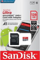 SanDisk spominska kartica Ultra MicroSDXC 128GB 100MB/s UHS-I A1 + adapter