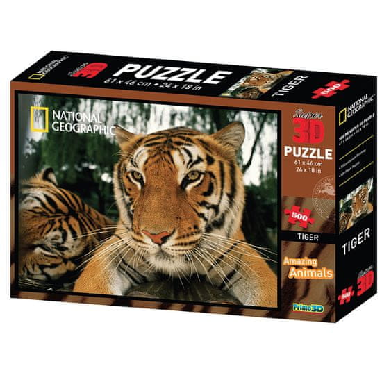 National Geographic sestavljanka 3D - Tiger, 500 kosov, 61x46 cm