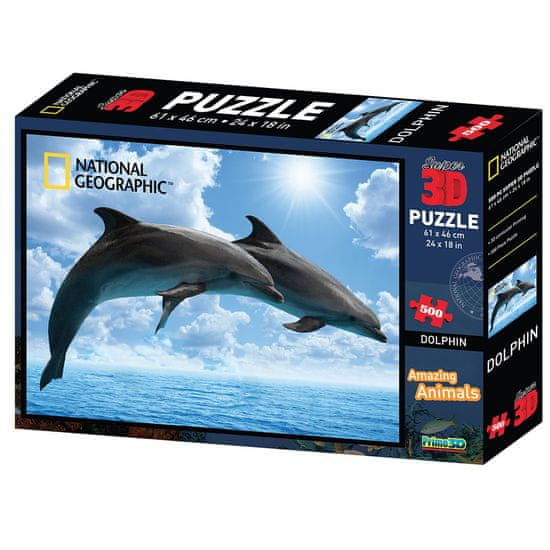 National Geographic sestavljanka 3D - Delfini, 500 kosov, 61x46 cm