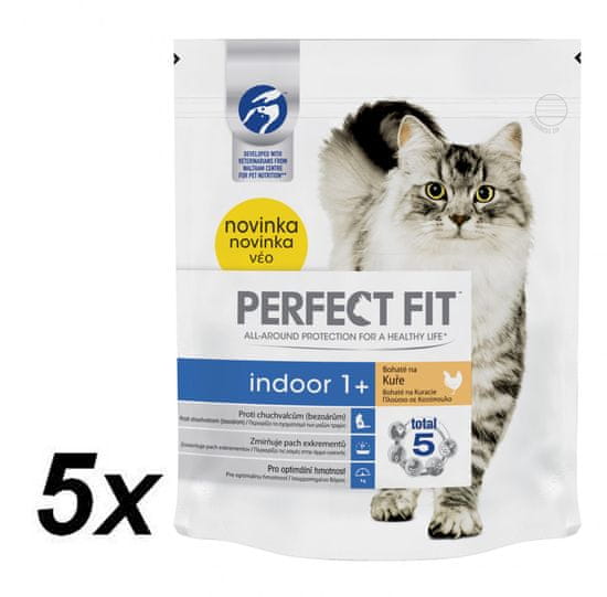 Perfect fit suha hrana za mačke v notranjem bivanju Indoor, s piščancem, 5 x 750 g