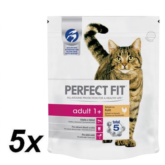 Perfect fit suha hrana za odrasle mačke Adult, s piščancem, 5 x 750 g