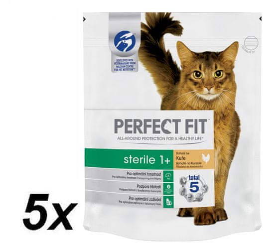 Perfect fit suha hrana za sterilizirane mačke Sterile, s piščancem, 5 x 750 g