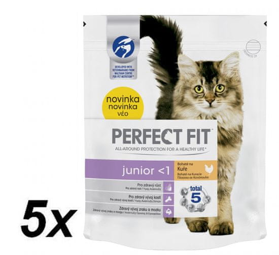 Perfect fit suha hrana za odraščajoče mačke Junior, s piščancem, 5 x 750 g