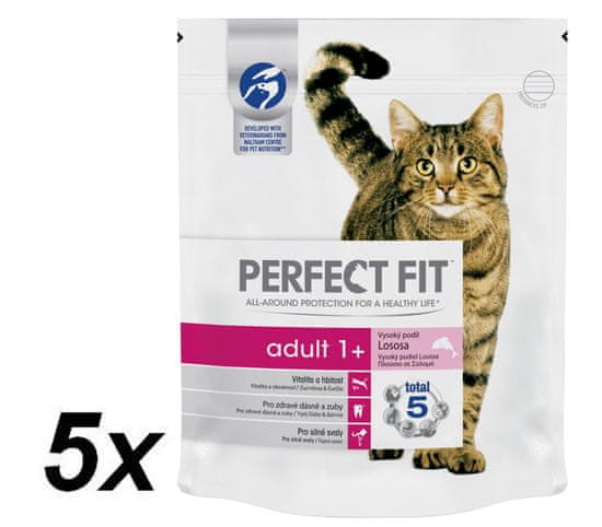 Perfect fit suha hrana za odrasle mačke Adult, z lososom, 5 x 750 g