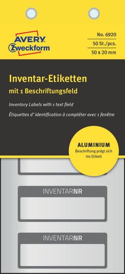 Avery Zweckform etikete za označevanje inventarja, aluminijske, 6920, črna obroba, 50 x 20 mm, 50 etiket/zavitek