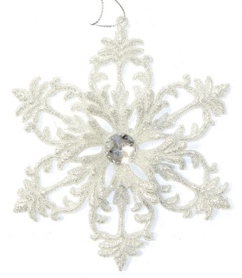 Seizis viseča bleščeča snežinka, srebrno-bela, 12,5 cm, 2 kom