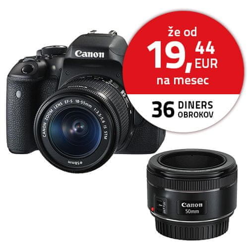 Canon DSLR fotoaparat EOS 750D + EF-S 18-55mm IS STM + EF 50mm f/1,8 STM