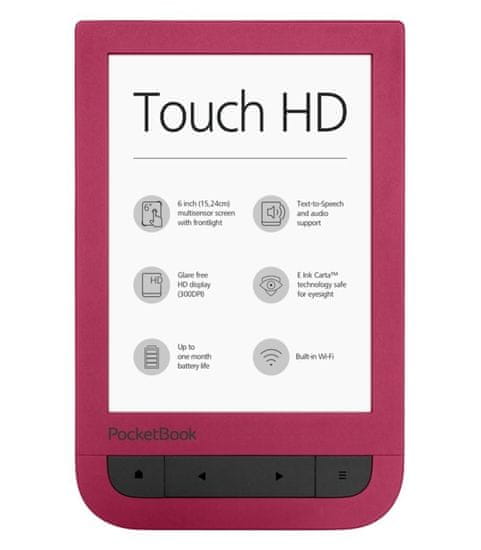 PocketBook elektronski bralnik Touch HD 2, rubinasto rdeč