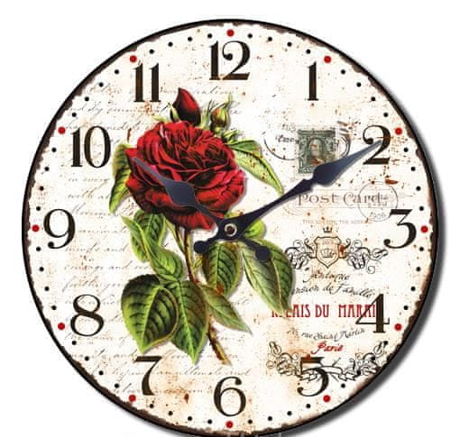 BR stenska ura, retro Rdeča vrtnica, premer 33 cm