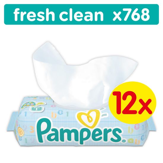 Pampers vlažilni robčki Baby Fresh Clean, 12 x 64 kosov - odprta embalaža