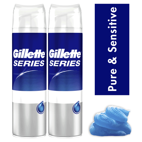 Gillette moški gel za britje Serije Pure & Sensitive, 2 x 200 ml