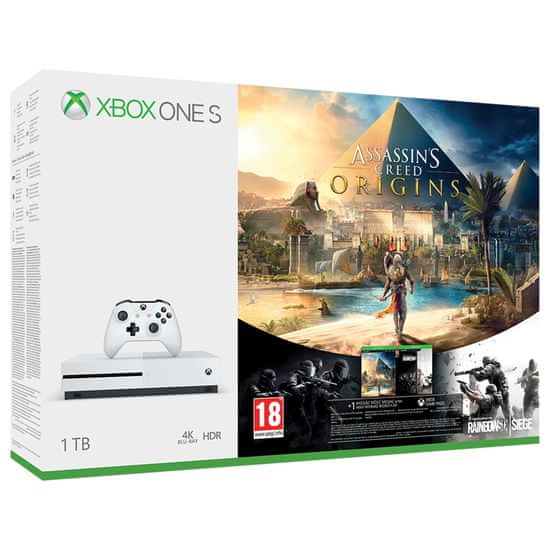 Microsoft igralna konzola Xbox One S 1 TB + Assassin's Creed Origins + R6 Siege