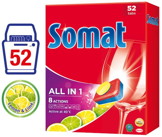 Somat tablete za pomivalni stroj All in 1 Lemon&Lime, 52 kosov