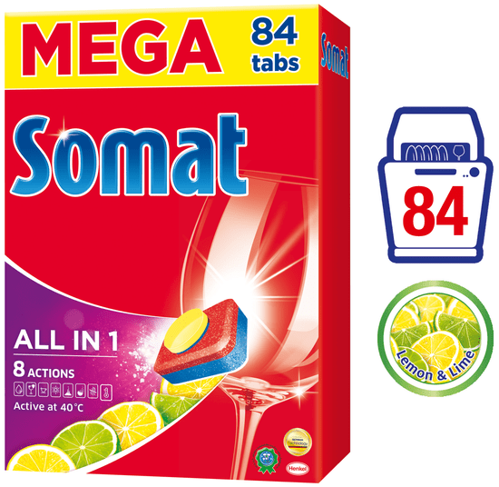 Somat tablete za pomivalni stroj All in 1 Lemon&Lime, 84 kosov