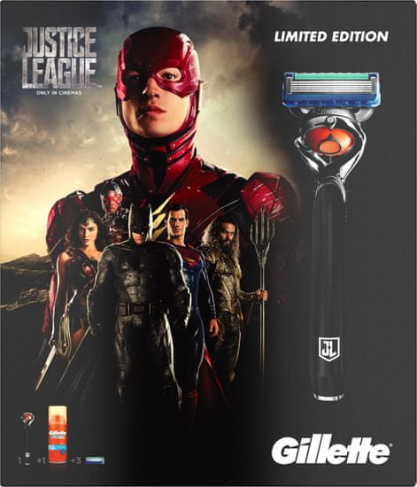 Gillette Fusion ProGlide britvica + 2 nadomestni glavi + gel Fusion Hydra 75 ml, Justice Leaguee