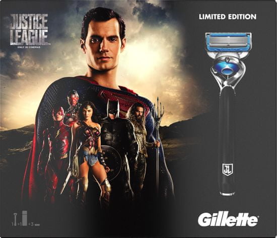Gillette Fusion ProShield britvica + 2 nadomestni glavi + gel Fusion ProGlide Sensitive, Justice League