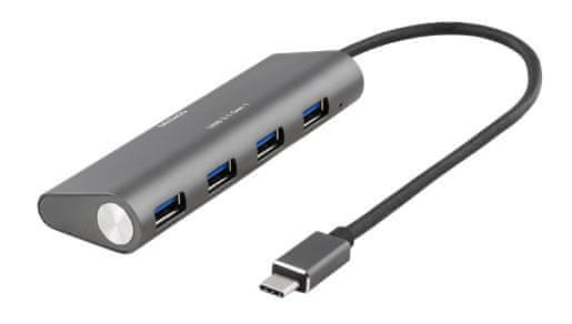 DELTACO 4-portni USB 3.1 hub USBC-1207, aluminijast, črn