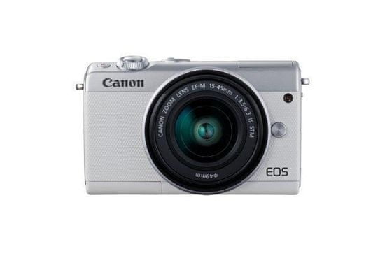 Canon digitalni brez-zrcalni fotoaparat EOS M100 z objektivom EFM15-45IS STM, bel