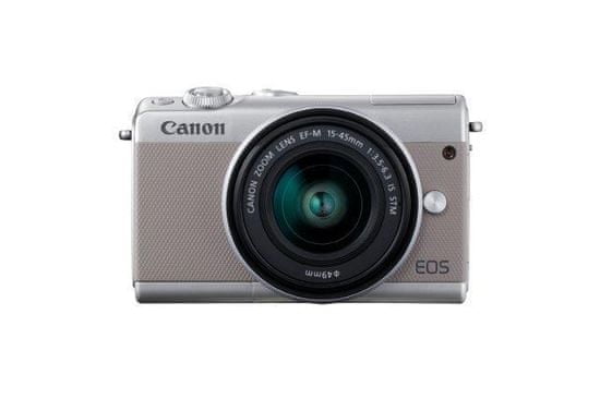 Canon digitalni brez-zrcalni fotoaparat EOS M100 z objektivom EFM15-45IS STM, srebrn