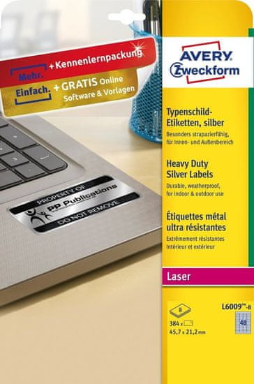 Avery Zweckform etikete iz metaliziranega poliestra, L6009-8, 45.7 x 21.2 mm, srebrna