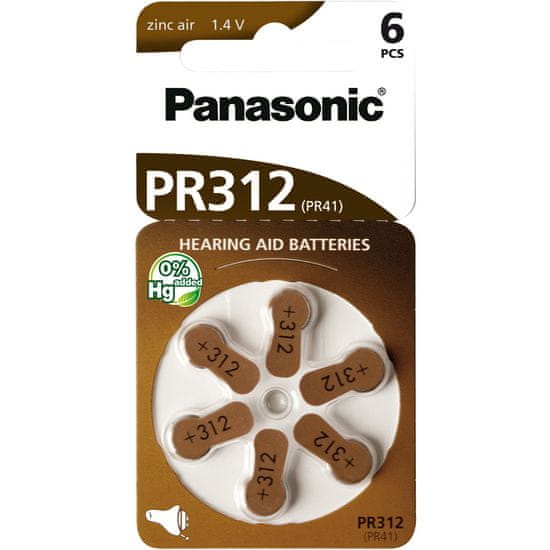 Panasonic baterije ZINC AIR AZ312/V312/PR312 6BL, 6 kosov