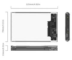 Orico zunanje ohišje za HDD/SSD diske 6,35 cm (2,5), USB-C 3.1, SATA 3, prozorno