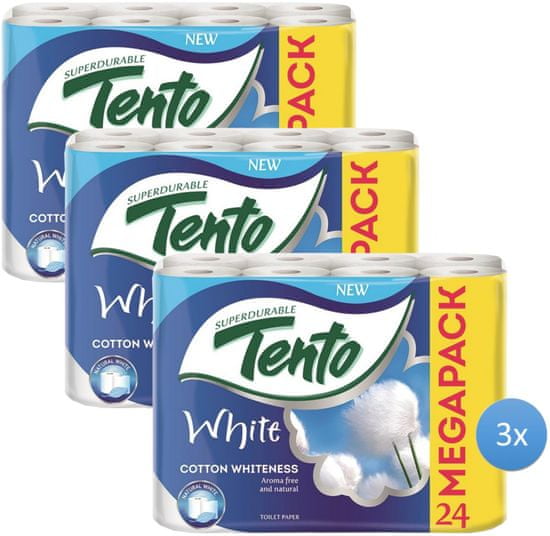 Tento White Cotton Whiteness toaletni papir, 2-slojni, 3 x 24 rolic