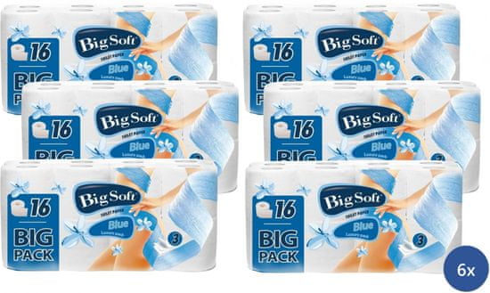 Big Soft Blue toaletni papir, 3-slojni, 6 x 16 rolic