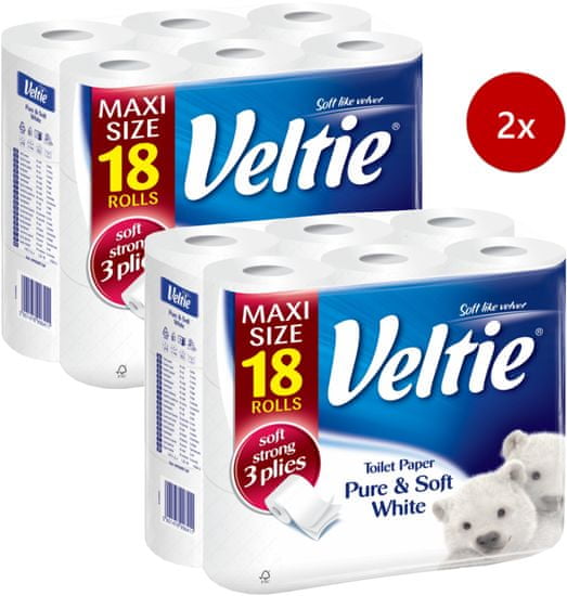 Veltie Pure & Soft White toaletni papir, 3-slojni, 2 x 18 rolic