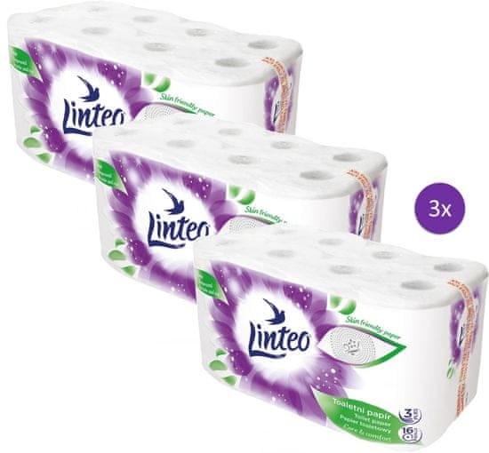 LINTEO Satin toaletni papir, 3-slojni, 3 x 16 rolic - odprta embalaža