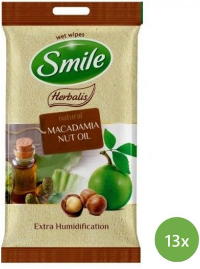 SMILE Herbalis vlažilni robčki - olje Makadamije, 13x10 kosov