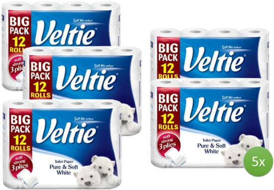 Veltie Pure and Soft 3-slojni toaletni papir, 5 x 12 rolic