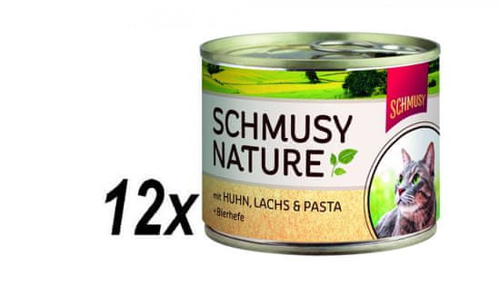 Schmusy hrana za mačke Nature, piščanec in losos, 12 x 190 g
