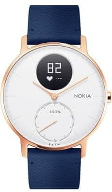 Withings pametna ura Steel HR - Rose Gold w/ Blue Leather + Grey Silicone wristband, zlato modra, 36 mm