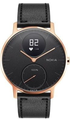 Withings pametna ura Steel HR - Rose Gold w/ Black Leather + Black Silicone wristband, zlato črna, 36 mm