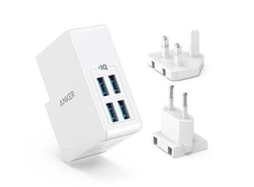 Anker potovalni polnilnik PowerPort 4 Lite EU/UK, bel