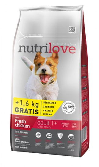 Nutrilove hrana za odrasle pse majhnih in srednjih pasem Fresh, piščanec 8kg + 1,6kg gratis