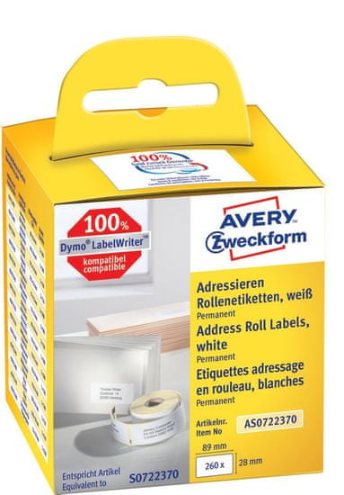 Avery Zweckform etikete na kolutu AS0722370, za Dymo in Seiko termalne tiskalnike, 28 x 89 mm