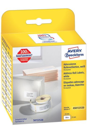 Avery Zweckform etikete na kolutu AS0722520, za Dymo in Seiko termalne tiskalnike, 25 x 54 mm