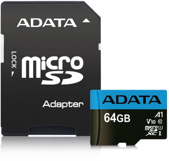 A-Data Premier MicroSDHC spominska kartica, 64 GB, UHS1, A1 + SD adapter
