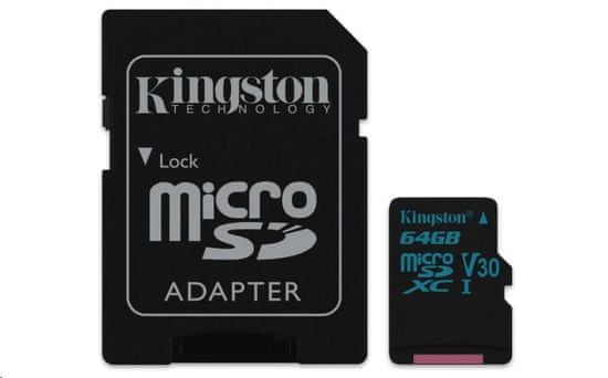Kingston spominska kartica 64GB Canvas Go! micro SDXC UHS-I U3 + adapter