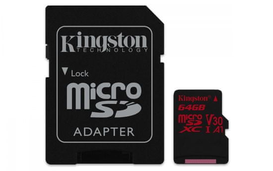 Kingston spominska kartica 64GB, Canvas React microSDXC UHS-I V30 + adapter