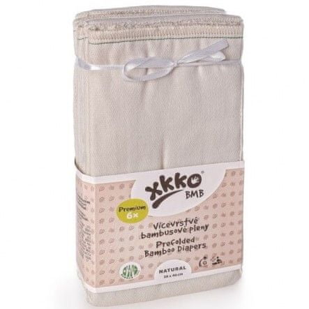 XKKO večplastne bambusove plenice Natural, Premium (6 kosov) - Odprta embalaža