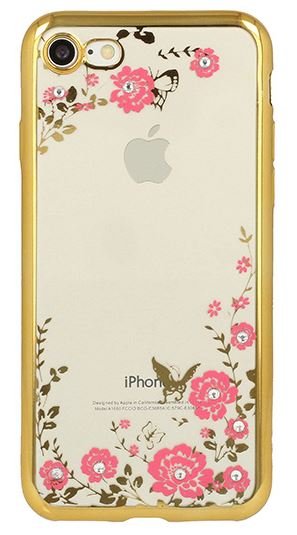 Silikonski ovitek z rožicami za iPhone 5, 5S, SE, zlat