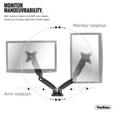 VonHaus dvojni namizni nosilec za monitor do diagonale 68,6 cm (27"), USB