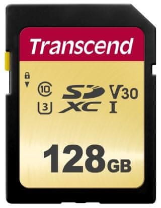 Transcend SDXC pomnilniška kartica 500S, 128 GB, 95/60 MB/s, MLC, C10, UHS-I U3, V30